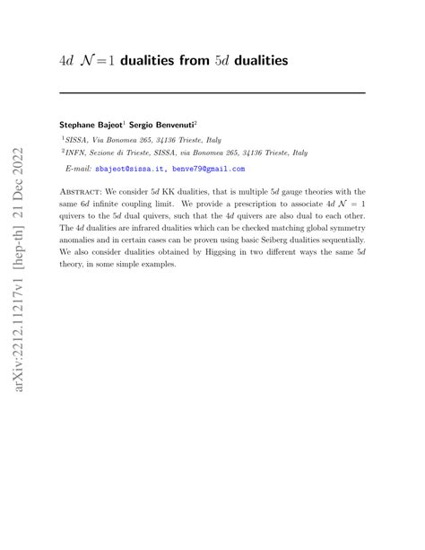 [2212.11217] 4d N=1 dualities from 5d dualities .